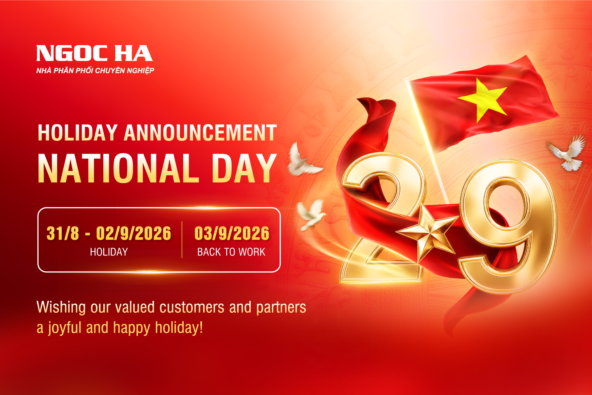 NGOC HA GROUP NATIONAL DAY HOLIDAY ANNOUNCEMENT