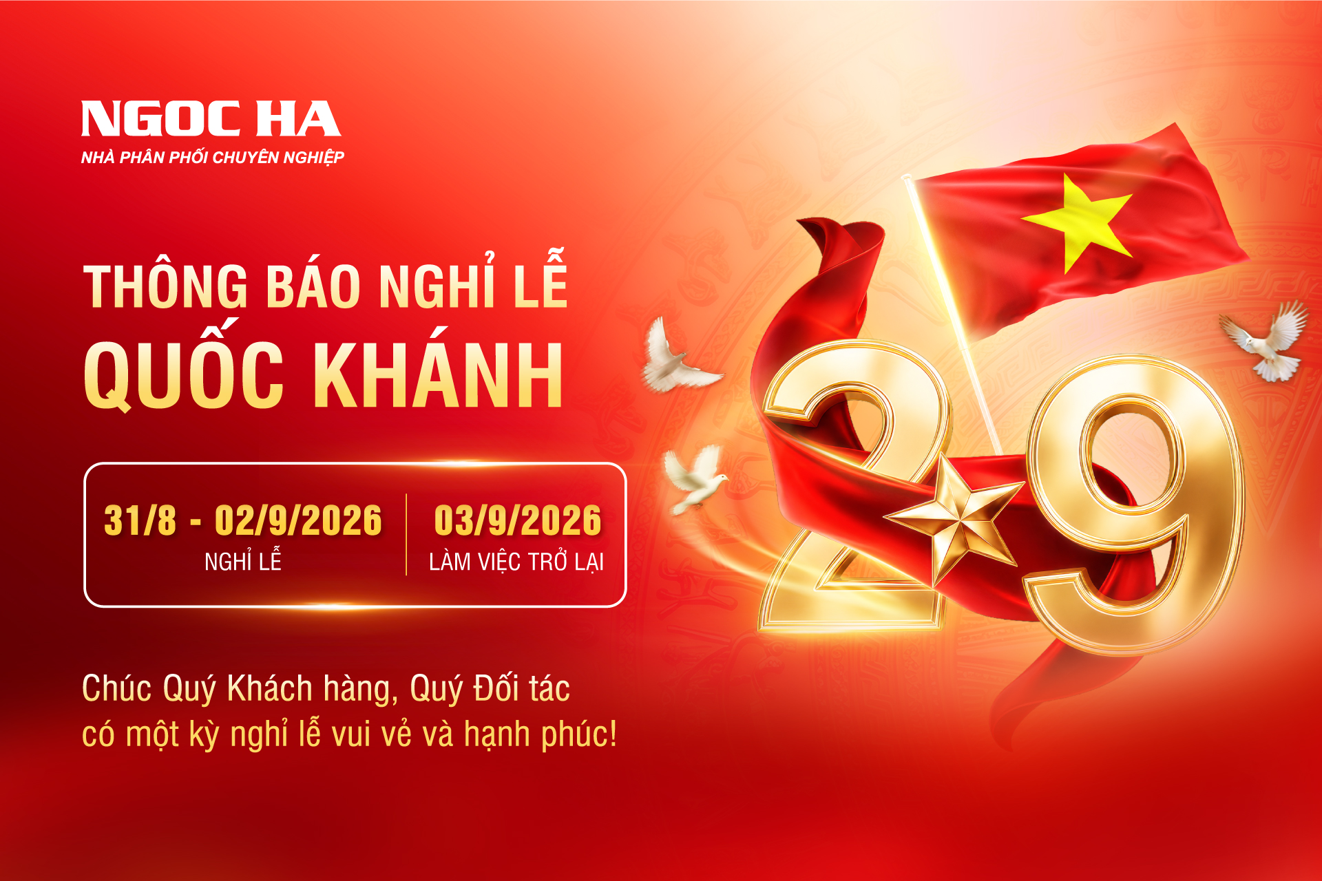 THÔNG BÁO LỊCH NGHỈ LỄ QUỐC KHÁNH 02/09/2026 – NGỌC HÀ GROUP